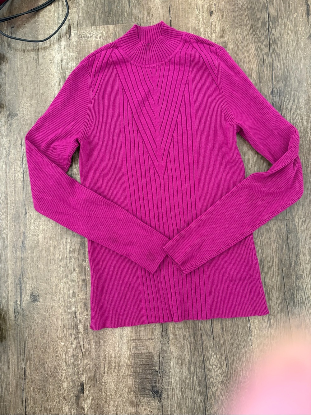 INC International Concepts Fitted Ribbed Mock Neck Sweater - Magenta